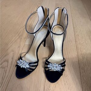 Crystal Badgley Mischka Belle Black Embellished Sandals Heels